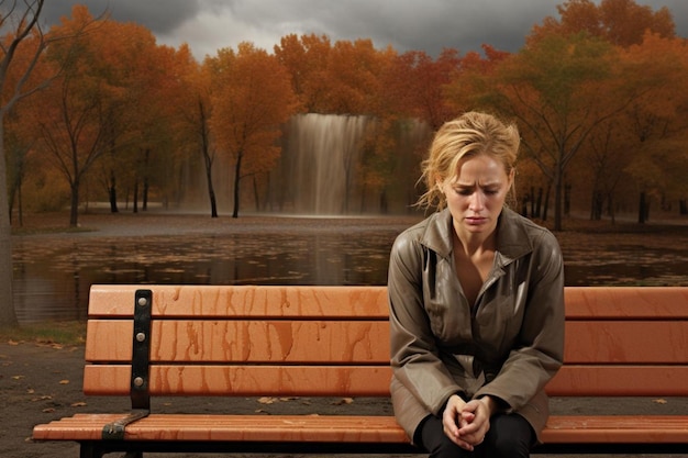 A woman with a tearstreaked face sitting on a l Sad Woman Photos877jpg