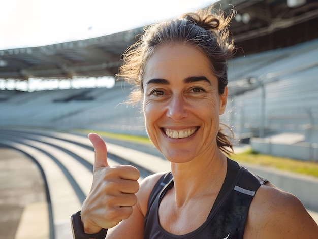 a woman with a thumbs up giving a thumbs up sign