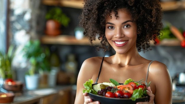 A woman with a toned and fit physique enjoying a healthy meal