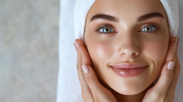 a woman with a towel around her face