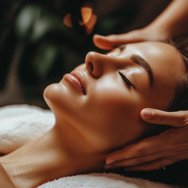 Photo a woman with a towel around her neck is getting a massage