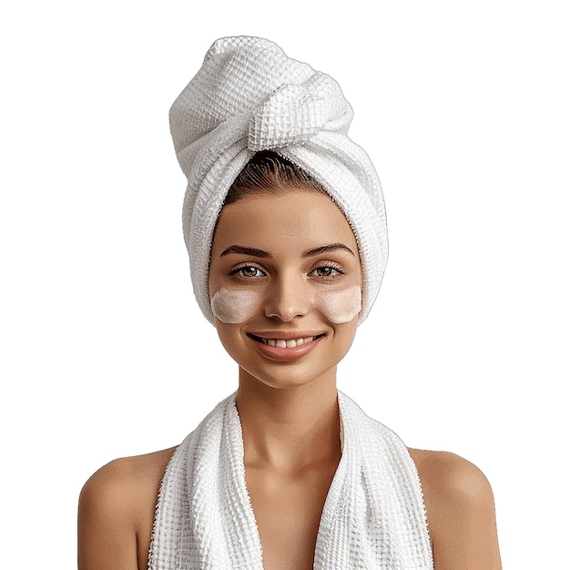 Woman with towel wrapped around head