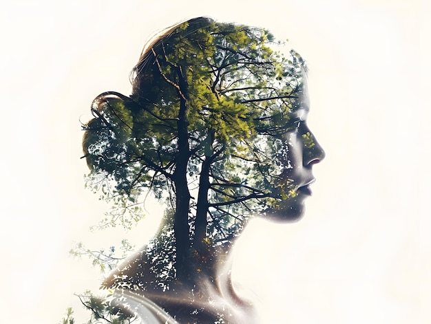 a woman with a tree in the background and the word tree on the bottom