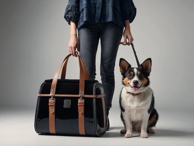 a woman with a trim Standing with a pet carrier and a 2_1