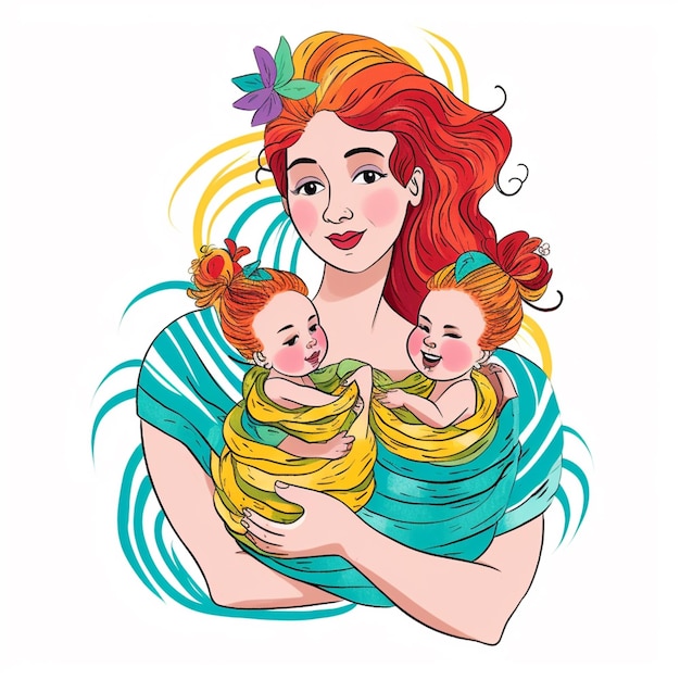 A woman with two babies in her arms