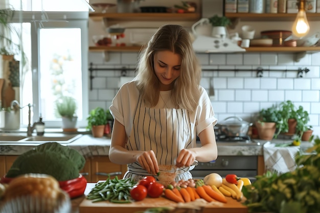 Woman with Vegetables in Kitchen