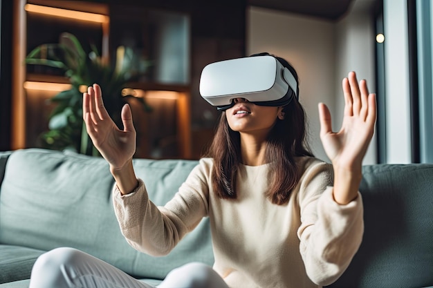 woman with virtual reality device