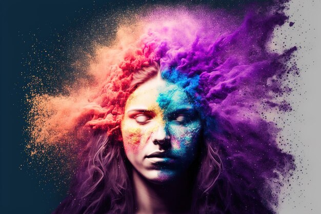 Woman with vivid powder explosion abstract digital art