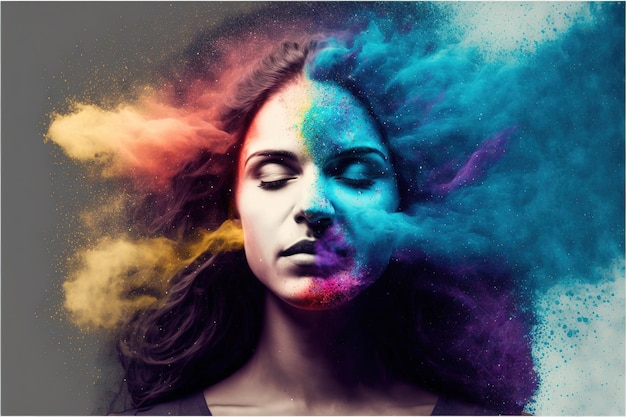 Woman with vivid powder explosion abstract digital art