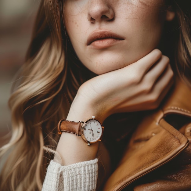 a woman with a watch on her left hand