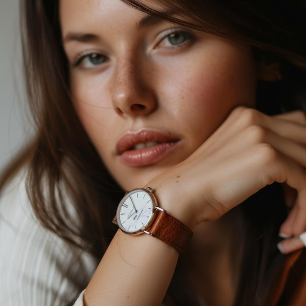 a woman with a watch that says  watch