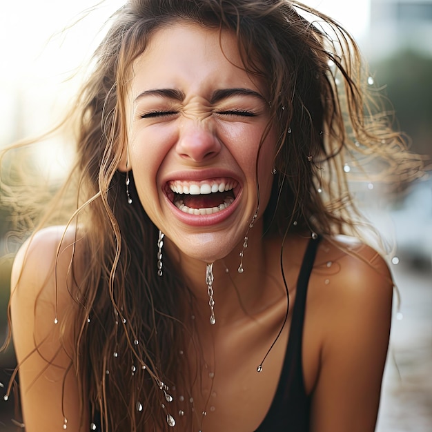 a woman with water dripping off her hair