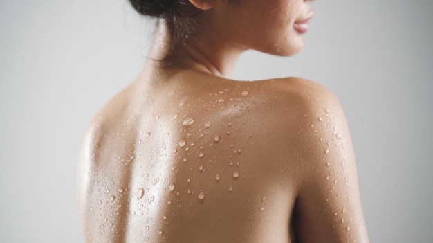 a woman with water drops on her back