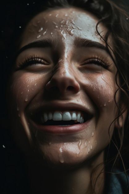 A woman with water on her face