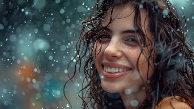 Photo a woman with wet hair and a smile