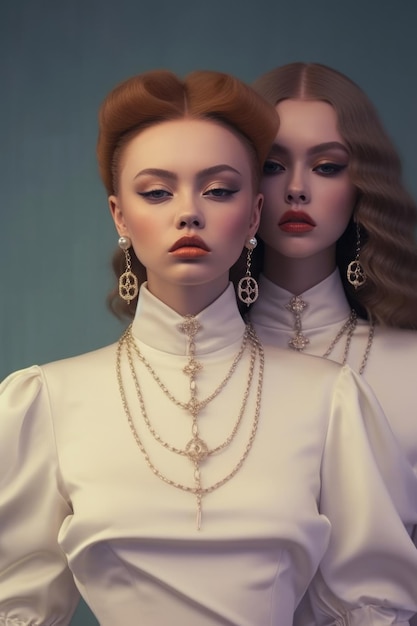 A woman with a white blouse and a pair of earrings with the word skull on the front