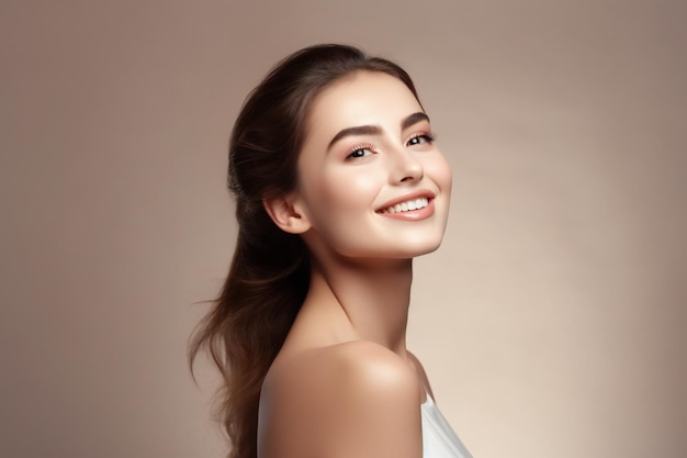 a woman with a white dress and a white dress with a big smile