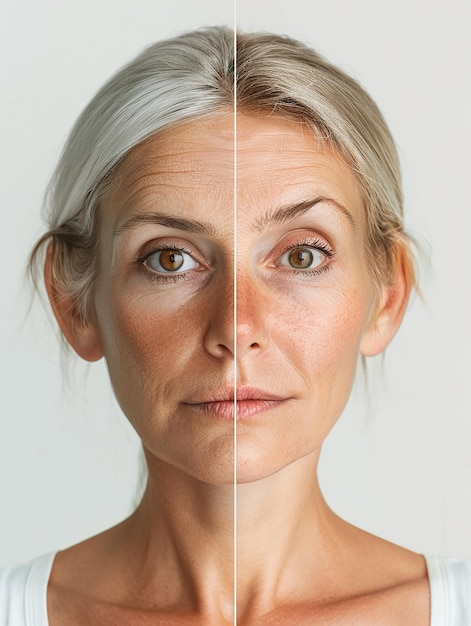 Photo a woman with a white hair and a line of her face is shown in a photo