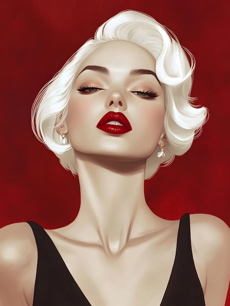 Photo a woman with white hair and red lips is posing for a photo