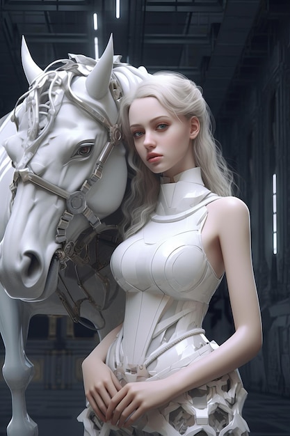 A woman with a white horse