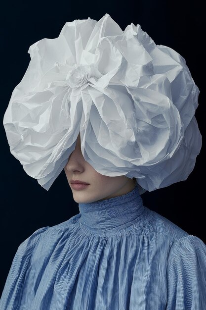 Photo woman with a white paper flower headpiece