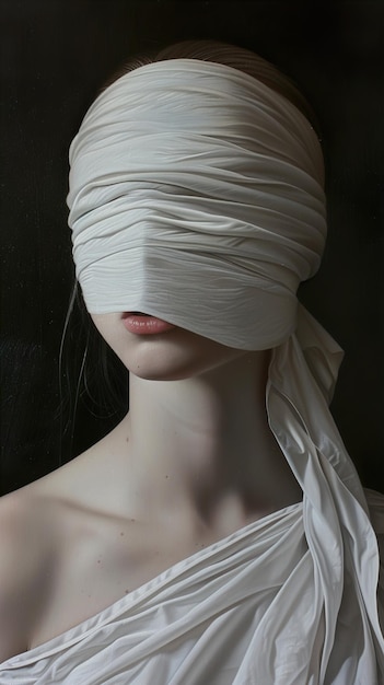 Photo a woman with a white scarf wrapped around her neck