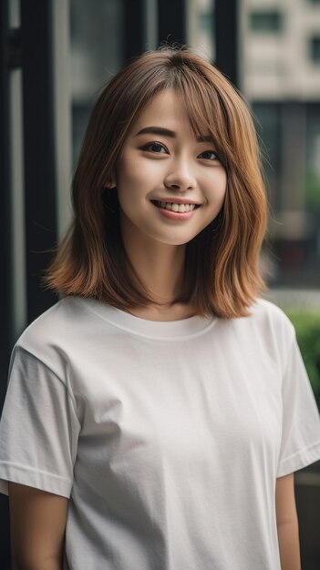 A woman with a white shirt that says'i'm a girl '