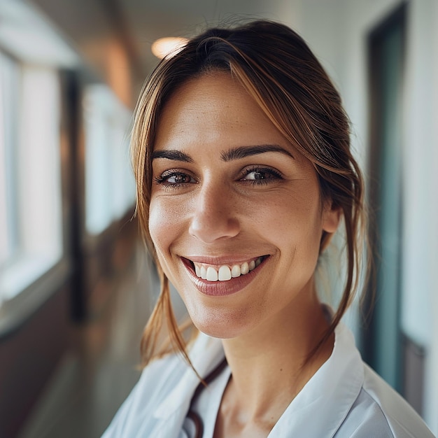 a woman with a white shirt that says quot she is smiling quot