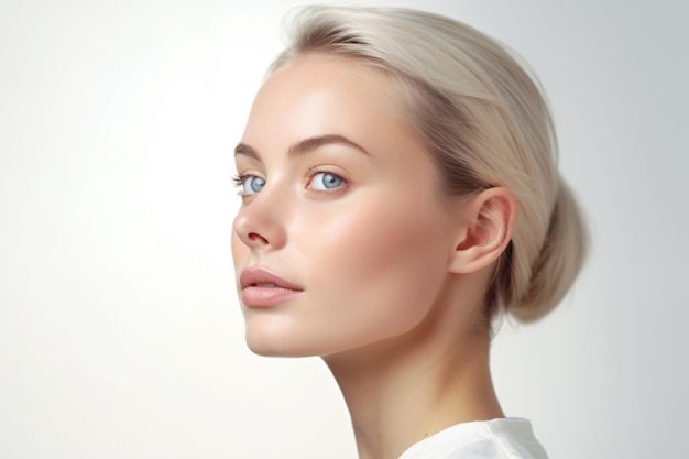 a woman with a white shirt and a white background