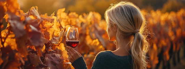 woman with wine in the field Selective focus