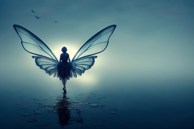 A woman with wings that say'i am a butterfly '