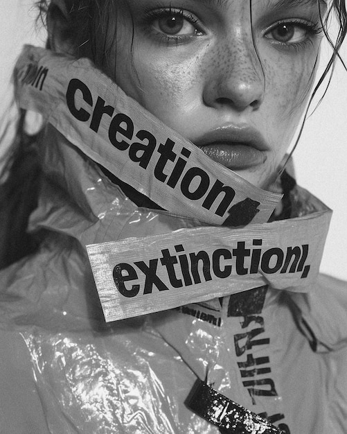 Photo a woman with the word  fossil  on her face