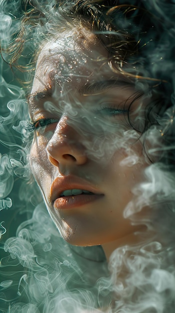 a woman with the word smoke on her face