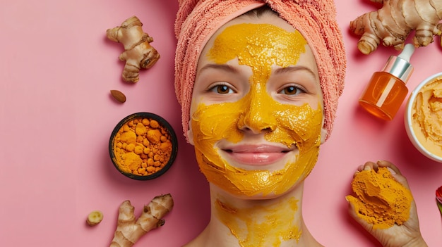 Photo a woman with a yellow face paint on her face