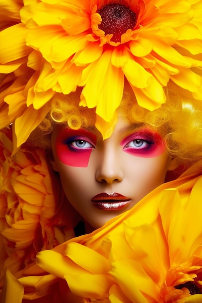 A woman with a yellow flower on her face