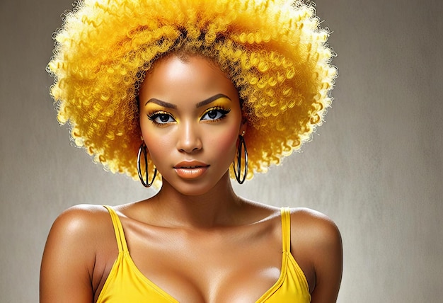 Photo a woman with yellow hair and a yellow top has a large hair clip