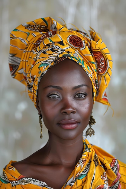 a woman with a yellow headdress that says  hija  on it