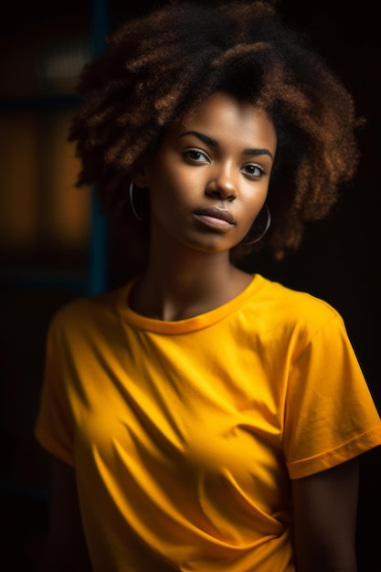 A woman with a yellow shirt that says'black girl '