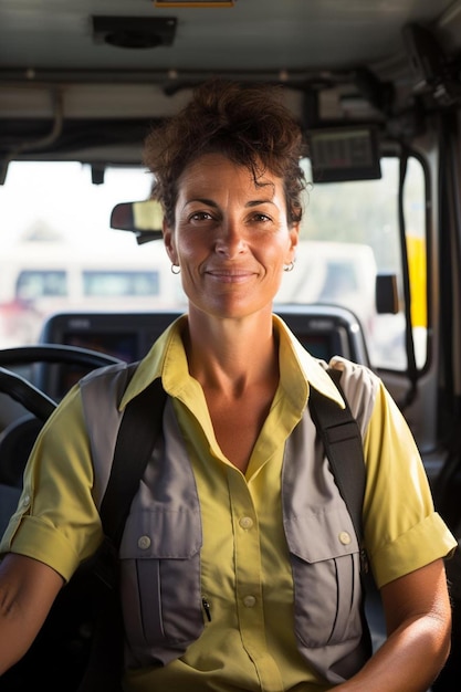 Photo a woman with a yellow shirt that says  she is smiling