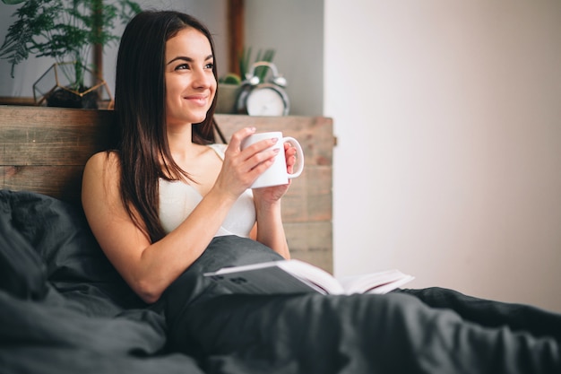 Woman woke up with coffee