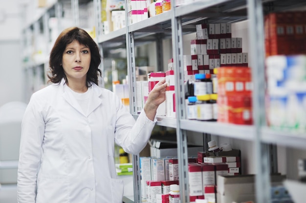 woman worker in pharmacy company warehouse