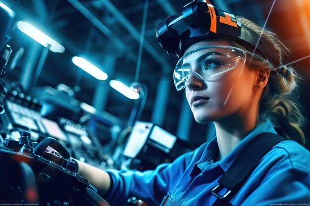 Woman working on a car in an auto repair shop Female mechanic working on car