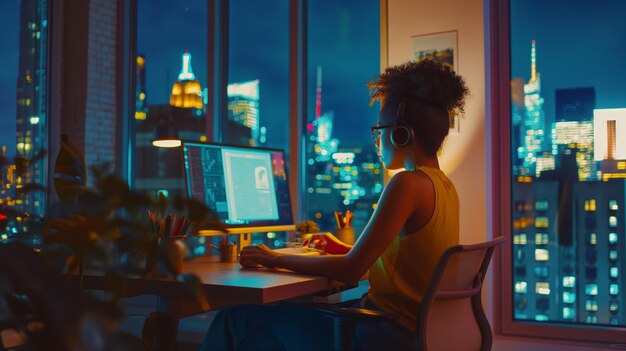 Woman Working at Desk With Computer