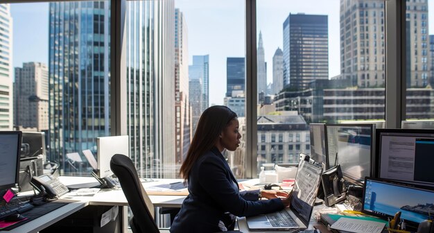 Woman Working at Desk With Computer