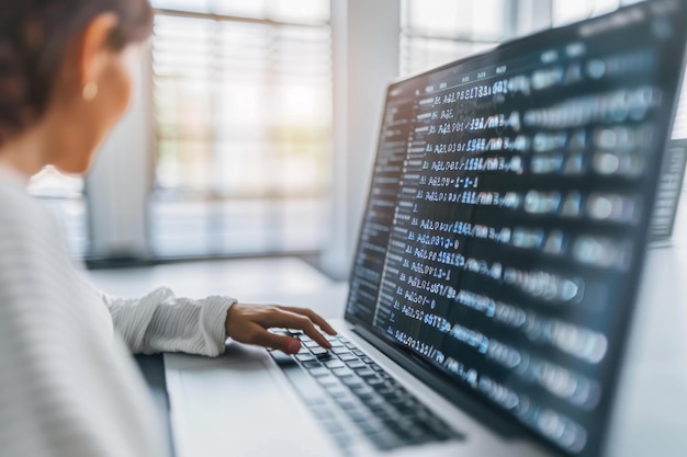 Woman working on a digital interface with AI data showcasing the integration of artificial intelli