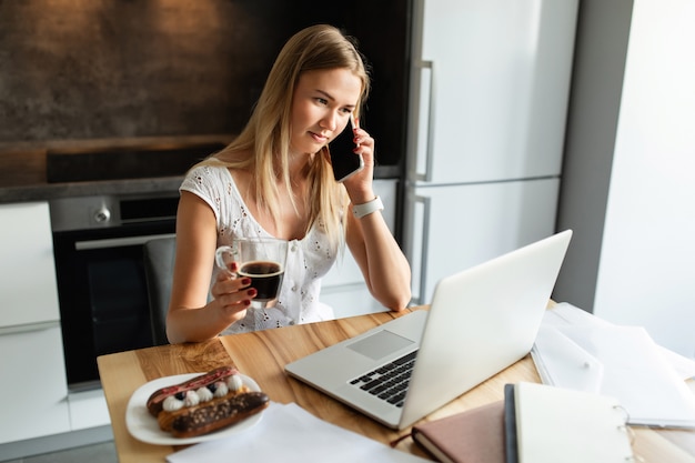 Woman working at home office