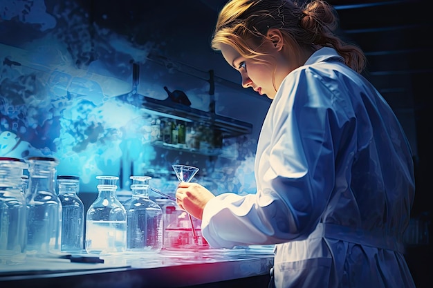 Woman working at laboratory using lab equipment