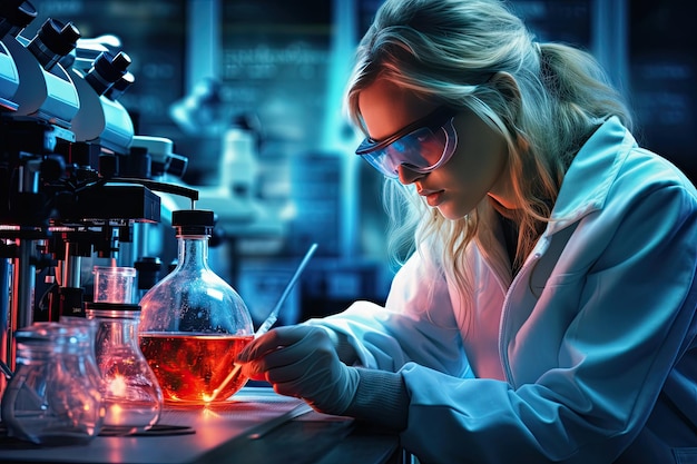 Woman working at laboratory using lab equipment