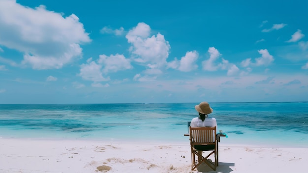 woman working on laptop in the beach