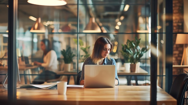 Woman Working on Laptop at Table